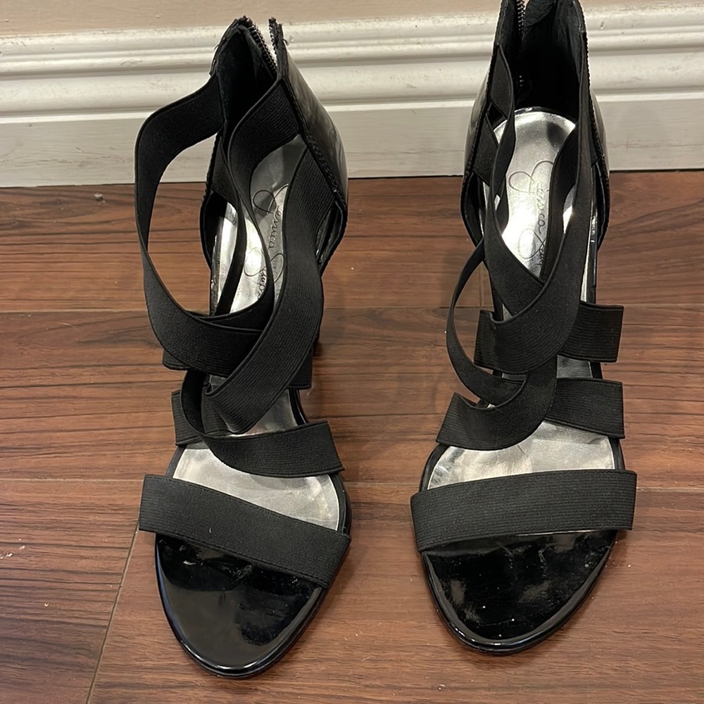 Sexy black straps shoe with back zipper